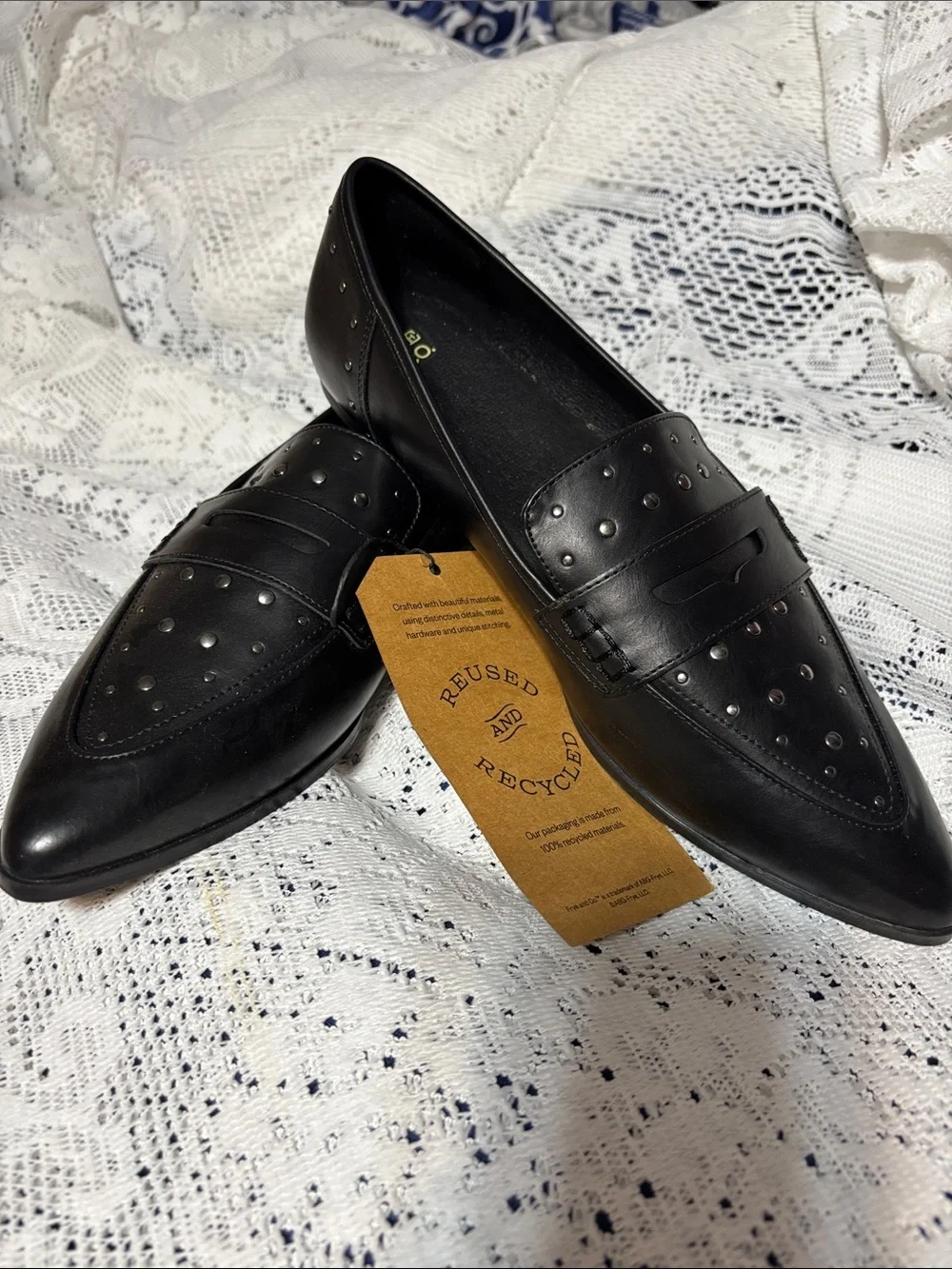 FRYE AND CO. Black Studded 100% Recycled material Women's Loafers